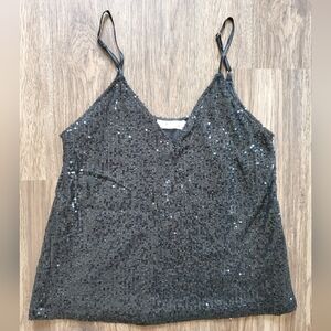 Black Sequin Spaghetti Strap Top - Small